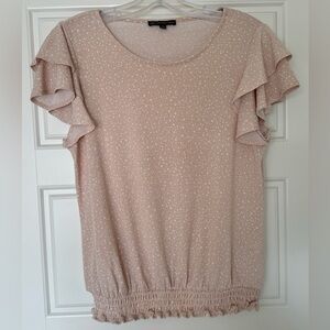 Adrianna Papell Peach Dot Flutter Sleeve Top With‎ Banded Bottom Size S